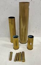 2 WW1 GERMAN BRASS ARTILLERY SHELL CASES, TALLEST IS 50.