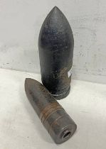 PROJECTILE MARKED 'WITH COMPLIMENTS OF THE PELABON WORKS' 22CM LONG & 1 OTHER PROJECTILE (BOTH