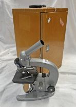 RUSSIAN MICROSCOPE WITH WOODEN CASE WITH LENSES ETC.