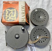 HARDY THE PERFECT 3 5/8" FLY REEL WITH GUIDE & 2 SPARE SPOOLS,