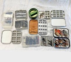 BLACK RICHARD WHEATLEY FLY TIN WITH CONTENTS OF SALMON FLIES, SILMALLOY TIN WITH SECTIONAL INTERIOR,
