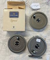 HARDY THE UNIQUA 3 1/4" REEL WITH SPARE SPOOL & 1 OTHER SPOOL IN BOX