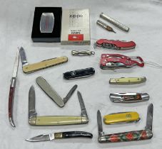 SELECTION OF POCKET KNIVES TO INCLUDE ZIPPO MONEY CLIP KNIFE, ROLSON MULTI TOOL, VICTOR INOX,