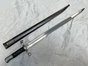 PORTUGESE M1886 YATAGHAN SWORD BAYONET WITH 47CM LONG BLADE MARKED STEYR 1886 TO SPINE WITH ITS