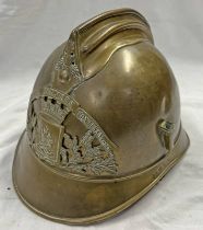 FRENCH FIREMAN'S ADRIAN HELMET WITH 'SAPEURS POMPIERS FONTENAY' HELMET PLATE TO FRONT,