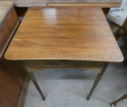 19TH CENTURY MAHOGANY SIDE TABLE WITH SINGLE DRAWER ON TURNED, SUPPORTS,