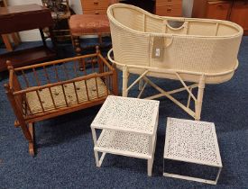 MAHOGANY DOLL'S CRADLE & BASKET WEAVE CHILD'S CRIB,