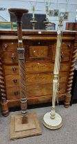 MAHOGANY TORCHERE WITH DECORATIVE COLUMN ON LATER SQUARE BASE,