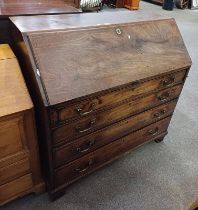 19TH CENTURY INLAID MAHOGANY BUREAU WITH FALL FRONT OPENING TO FITTED INTERIOR OVER 4 GRADUATED