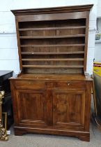 19TH CENTURY WALNUT VAISSELIER WITH SHELF BACK OVER BASE WITH 2 DRAWERS OVER 2 PANEL DOORS.