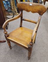 19TH CENTURY MAHOGANY OPEN ARMCHAIR ON TURNED SUPPORTS,