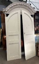 EARLY 20TH CENTURY PAINTED CONTINENTAL 2 DOOR WARDROBE WITH WITH DECORATIVE CORNICE - WITH LATER