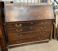 19TH CENTURY MAHOGANY BUREAU WITH FALL FRONT OVER 4 DRAWERS.