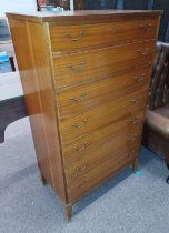 TEAK CHEST OF 7 DRAWERS ON SQUARE TAPERED SUPPORTS,