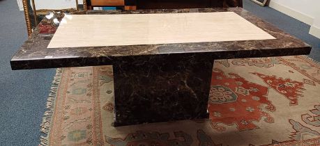 MARBLE RECTANGULAR KITCHEN TABLE ON MARBLE PLINTH.