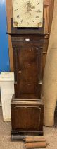 19TH CENTURY OAK LONGCASE CLOCK WITH PAINTED DIAL - NO HOOD