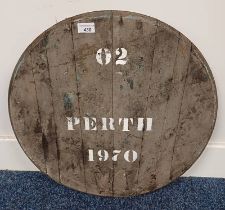 OAK WHISKY BARREL LID MARKED ,