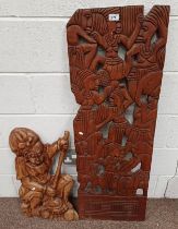 2 AFRICAN HARDWOOD CARVED PANELS WITH FIGURAL DECORATION.