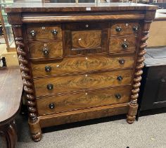 19TH CENTURY MAHOGANY OGEE CHEST WITH BARLEY TWIST DECORATION & 3 DEEP DRAWERS OVER 3 LONG DRAWERS