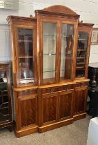 20TH CENTURY WALNUT BREAKFRONT BOOKCASE WITH 4 GLAZED PANEL DOORS OVER BASE WITH 3 DRAWERS OVER 4