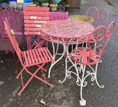 PAINTED WROUGHT IRON CIRCULAR GARDEN TABLE,