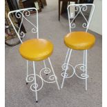 PAIR OF PAINTED METAL STOOLS WITH DECORATIVE WIREWORK