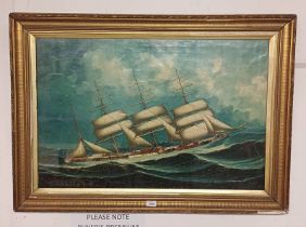 GILT FRAMED MARINE PICTURE OF A 4 MASTED SAILING SHIP THE GLENCONA - UNSIGNED.