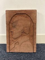 BRIAN WYLLIE, ROBERT BURNS IN PROFILE, CARVED RED SANDSTONE PANEL,