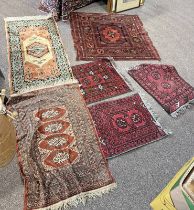 3 MIDDLE EASTERN RED PRAYER MATS OR RUGS, 65 CM X 52 CM,