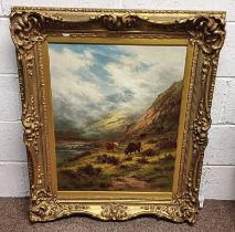 H D HILLIER-PARKER, NEAR KILLIN, PERTHSHIRE SIGNED & LABEL TO REVERSE, GILT FRAMED OIL PAINTING,