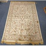 IVORY GROUND FULL PILE CASHMERE RUG WITH ALL OVER FLORAL PATTERN - 189 X 129 CM