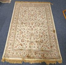 IVORY GROUND FULL PILE CASHMERE RUG WITH ALL OVER FLORAL PATTERN - 189 X 129 CM