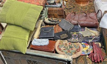 SELECTION OF WOMENS HAND BAGS ETC AND CUSHIONS