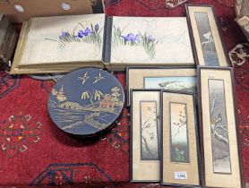 ORIENTAL LACQUERED ALBUM CONTAINING SILK ORIENTAL SCENES,