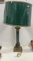 GREEN AND GILT CORINTHIAN COLUMN TABLE LAMP,