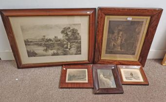 SELECTION OF 19TH CENTURY ROSEWOOD FRAMED ENGRAVINGS ETC.