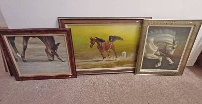 PAIR FRAMED PICTURES OF HORSES BY JACOB HUNT 59 CM X 90 CM AND ONE OTHER HORSE PICTURE