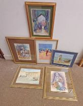 SELECTION OF WATERCOLOURS, OIL PAINTINGS ETC TO INCLUDE ; AGHEDE TONI, SETTLEMENTS, SIGNED,