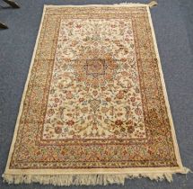 IVORY GROUND FULL PILE CASHMERE RUG WITH MEDALLION DESIGN - 170 X 117 CM