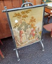 METAL FRAMED FIRE SCREEN WITH DECORATIVE CLASSICAL SCENE TAPESTRY - 92 CM TALL