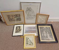 SELECTION OF ETCHINGS, ENGRAVINGS ETC TO INCLUDE ANDREW ALLAN, OLD LADY READING,