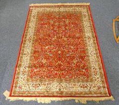 RICH RED GROUND FULL PILE CASHMERE RUG WITH ALL OVER TREE OF LIFE DESIGN AND A CREAM BORDER 190 X