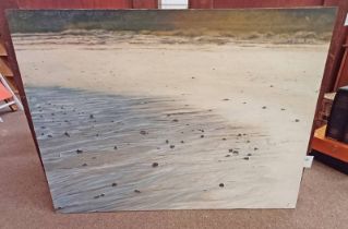 SARAH INNES (ARR) 'PEBBLES ON THE BEACH' SIGNED WITH INITIALS UNFRAMED OIL PAINTING 92 CM X 122 CM