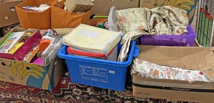 8 BOXES OF VARIOUS ARTS & CRAFTS ITEMS, FABRICS, ETC TO INCLUDE THREADS, EMBROIDERY MAGIC DESIGNS,