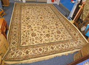 LARGE IVORY GROUND FULL PILE CASHMERE CARPET WITH ALL OVER FLORAL DESIGN - 384 X 275 CM