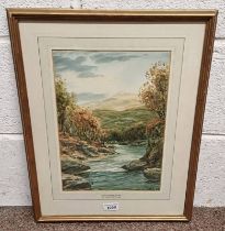 HAMILTON GLASS, 'A PERTHSHIRE RIVER', SIGNED, FRAMED WATERCOLOUR, 34 CM X 23.