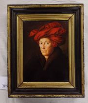 PORTRAIT OF A MAN IN A RED TURBAN UNSIGNED FRAMED OIL ON PANEL 29 X 22 CM Condition