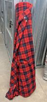 LARGE ROLL OF RED AND BLACK TARTAN FABRIC 140 CM LONG