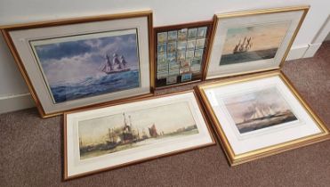 SELECTION OF FRAMED PICTURES OF SAILING SHIPS, FRAMED CIGARETTE CARDS,