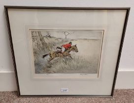 HENRY WILKINSON 'HANGING IN THERE' SIGNED IN PENCIL FRAMED COLOUR ETCHING 91/100 25CM X 32 CM